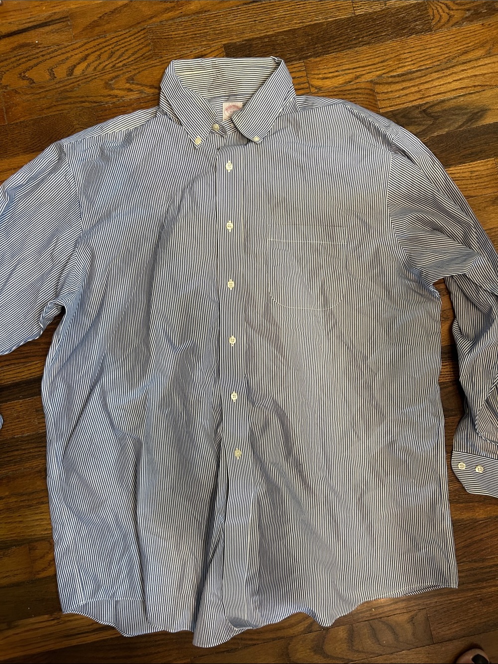 Brooks Brothers Blue and White Narrow Stripe Button-Down Dress Shirt